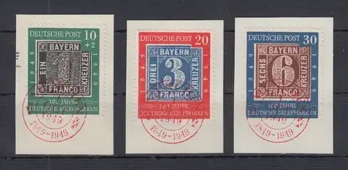 Bund 1949 100 Jahre Briefmarken Mi-Nr 113-115 m. rotem Sonder-O auf Briefstücken