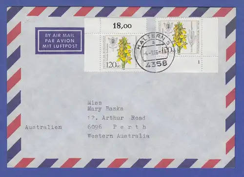 Bund Wohlfahrt 1984 Mi-Nr. 1228 2 Eckrandstücke als MEF auf Lp-Brief -> Austral.