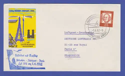Bund 25 Pfg. Bed. Deutsche als EF auf Luftpost-Drucksache nach Frankreich 1962