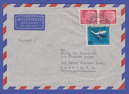Bund 15 Pfg Lufthansa Mi.-Nr. 207 in MIF auf Lp-Brief von München nach London