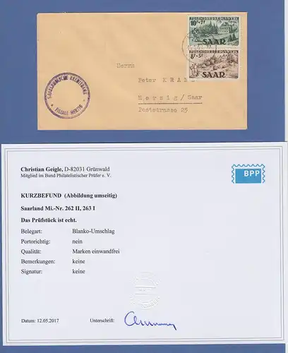 Saarland 1949 Jugendherbergen Mi.-Nr. 262-63 Satz 2 Werte gest. auf Umschlag 