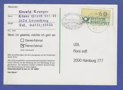 Deutschland ATM Mi.-Nr. 1.1 Teildruck nur *60 auf Bedarfs-Postkarte 1988