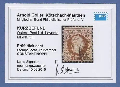 Österreich Levante 15 Soldi braun Mi.-Nr. 5 II gestempelt, Befund Goller