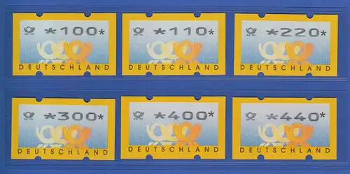 ATM Deutschland gelbe Posthörner Mi.-Nr. 3.2 Satz 6 Werte 100-440 ** alle mit Nr