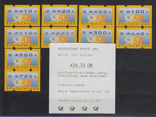 ATM Deutschland gelbe Posthörner Sielaff Mi.-Nr. 3.3 Satz 10 Werte 10-720 ** 