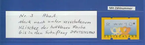 ATM Deutschland Mi.-Nr. 3.2  Passerverschiebung Farbe hellblau nach unten mit Nr