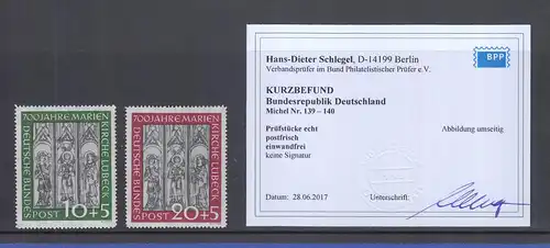 Bundesrepublik Marienkirche Lübeck Mi.-Nr. 139-40 ** gepr. mit Befund Schlegel