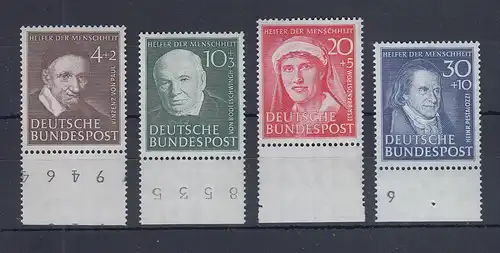 Bundesrepublik 1951 Wohlfahrt, Mi.-Nr. 143-146 kpl. Satz alle mit Unterrand **