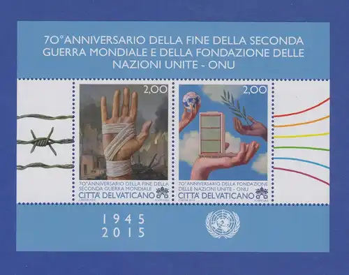 Vatikan Blockausgabe 2015 Mi.-Nr. Block  48 ** Ende des Zweiten Weltkrieges, UNO