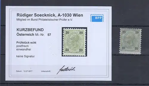 Österreich Freimarke 20 Kr. Mi.-Nr. 56 postfrisch ** gepr. BPP