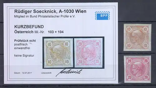 Österreich Zeitungsmarken 10 und 20 Heller Mi.-Nr. 103 und 104 ** gepr. BPP