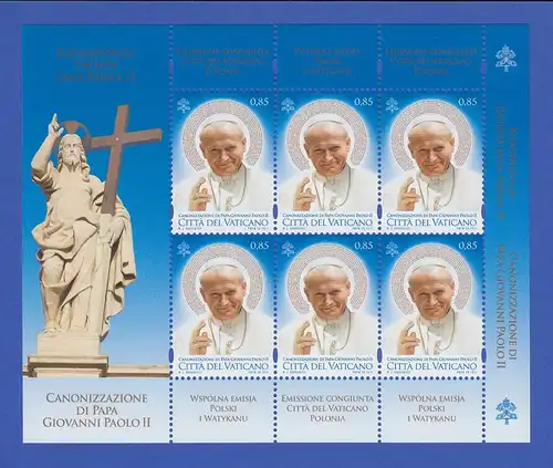 Vatikan Kleinbogen 2014 Mi.-Nr. 1802 ** Heiligsprechung Papst Johannes Paul II.