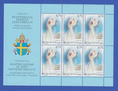 Vatikan Kleinbogen 2011 Mi.-Nr. 1699 ** Seligsprechung Papst Johannes Paul II.