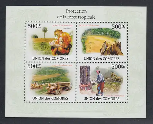 Komoren 2010 Mi.-Nr. 2732-35 Kleinbogen ** Schutz der Tropenwälder