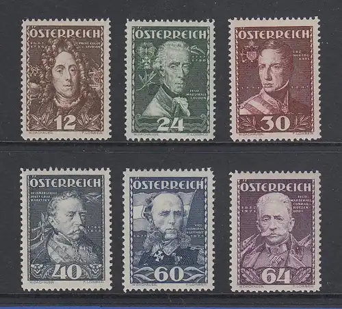 Österreich 1935 Heerführer Mi.-Nr. 617-622 Satz 6 Werte kpl. postfrisch **