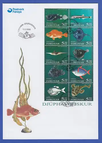 Färöer-Inseln 2006 Mi.-Nr. 547-56 Tiefseefische Kleinbogen auf FDC 