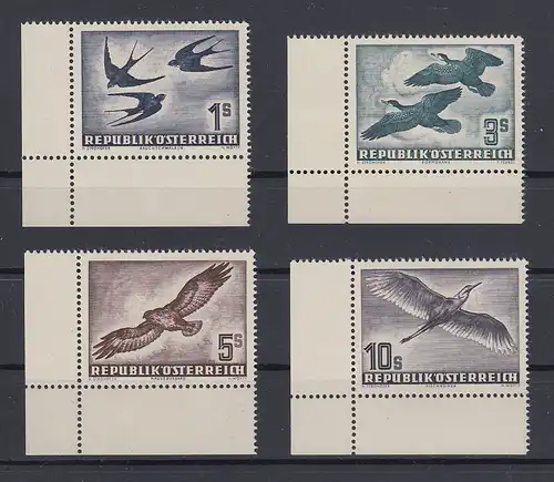 Österreich Vögel 1953 Mi.-Nr. 984-987 Luxus-Satz Eckrandstücke unten links ** 