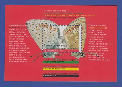 Niederlande Blockausgabe 1993 Mi.-Nr. Block 38 ** Natur u.Umwelt Schmetterlinge 
