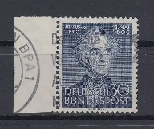 Bund 1953 Justus von Liebig Mi.-Nr. 166 Seitenrandstück bedarfs-gestempelt.