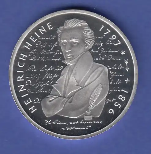 Bundesrepublik 10DM Silber-Gedenkmünze 1997 Heinrich Heine PP