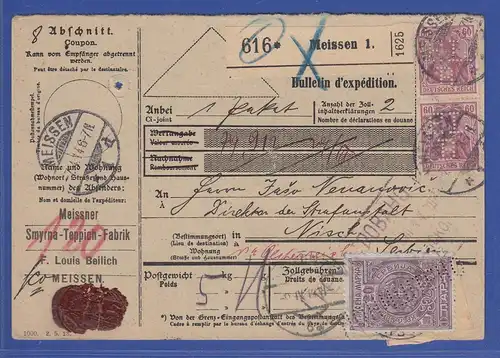 Deutsches Reich Germania Mi.-Nr. 92 I  2 Stück als MEF auf Paketkarte, O Meissen