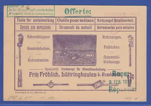Dt. Reich Germania Mi-Nr. 143 gute b-Farbe als EF auf Karte aus LÜTTRINGSHAUSEN