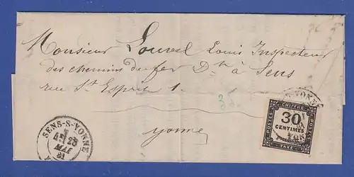 Frankreich Portomarke 30 Centimes Mi.-Nr. 8 auf Brief aus SENS-S-VONNE 1881