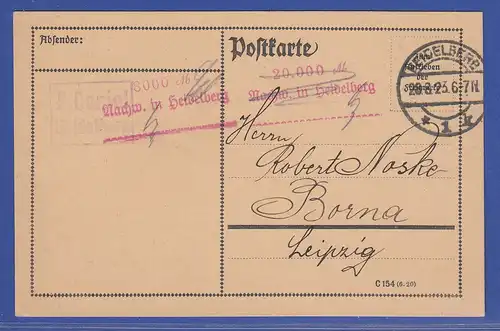 Deutsches Reich Inflation Postkarte aus Heidelberg vom 28.9.23 Barfreimachung