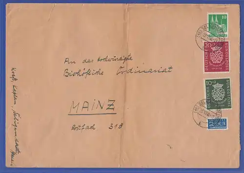 Bund 1950 Bachsiegel 2 Werte in MIF auf großformat. Brief, O Seligenstadt 