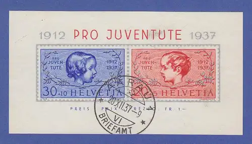Schweiz 1937 Blockausgabe 25 Jahre PRO JUVENTUTE Mi.-Nr. Block 3 gestempelt