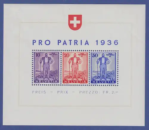 Schweiz 1936 Pro Patria-Block "Freiburger Senn"  Mi-Nr. Block 2 postfrisch **