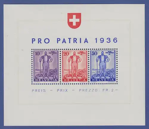 Schweiz Block Pro Patria 1936 Freiburger Senn , Mi.-Nr. Block 2 postfrisch **