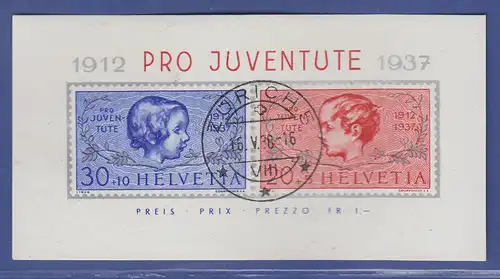 Schweiz Blockausgabe Pro Juventute 1937  Mi.-Nr. Block 3 gestempelt ZÜRICH