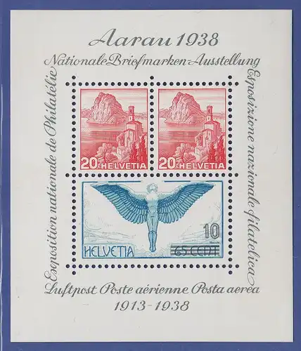 Schweiz 1938 Aarau-Blockausgabe   25 Jahre Flugpost Mi.-Nr. Block 4 **