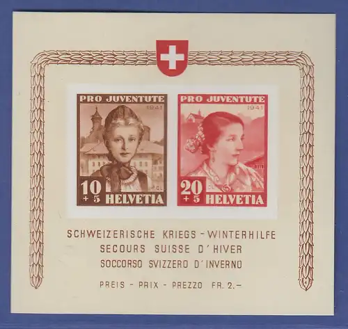 Schweiz 1941 Pro Juventute / Winterhilfe Frauentrachten Block Mi.-Nr. Block 6 **