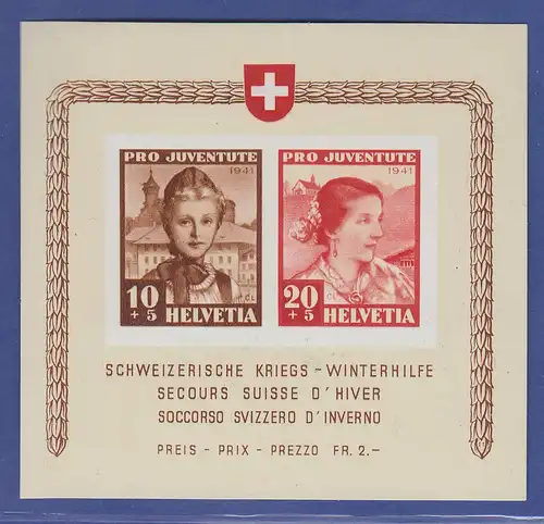 Schweiz 1941 Blockausgabe Pro Juventute / Winterhilfe Mi.-Nr. Block 6 **