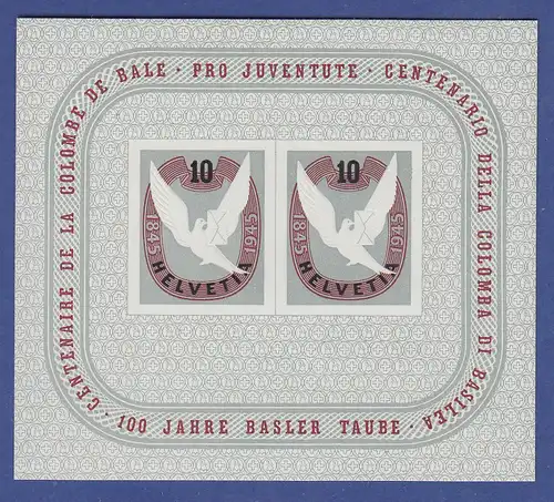 Schweiz 1945 Blockausgabe 100 Jahre Briefmarke Basler Taube  Mi.-Nr. Block 12 **