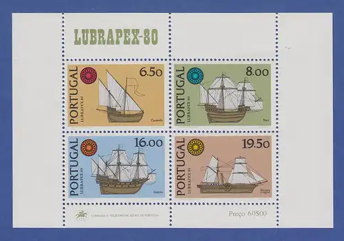 Portugal Blockausgabe 1980 Mi.-Nr. Block 31 ** LUBRAPEX `80 Lissabon Schiffe  