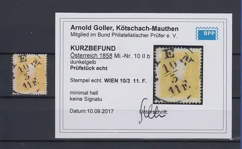 Österreich Franz Joseph 2Kr. dunkelgelb Mi.-Nr. 10 II b  O WIEN  mit KB Goller