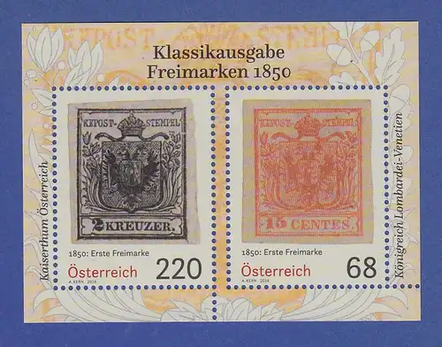 Österreich 2015 Blockausgabe Briefmarken Kaisertum 1. Ausgabe 1850 Mi-Nr. Bl. 89