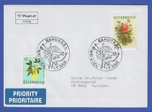 Österreich 2008 Treuebonusmarke Ranunkel Mi-Nr. 2760 auf gelaufenem FDC 