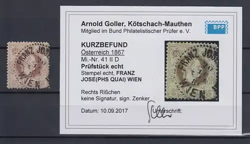 Österreich Franz Joseph 1867 feiner Druck 50 Kr. Mi-Nr. 41 II D gest. mit KB BPP