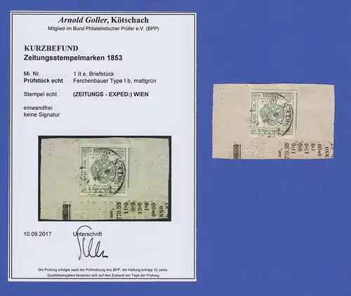 Österreich Zeitungs-Stempelmarke 2Kr. Mi.-Nr. 1 II e gest. auf Ausschnitt, gpr. 