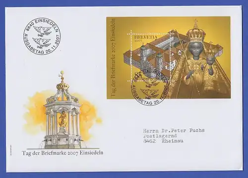 Schweiz 2007 Blockausgabe Kloster Einsiedeln, Mi.-Nr. Block 42 auf gelauf. FDC 