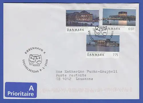 Dänemark 2008 Neues Schauspielhaus Kopenhagen  Mi.-Nr. 1486-88 auf  gelauf. FDC 