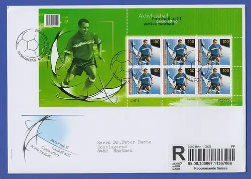 Schweiz 2008 Fußball-EM UEFA EURO 2008 Mi-Nr 2045 Kleinbogen auf gelauf. R-FDC