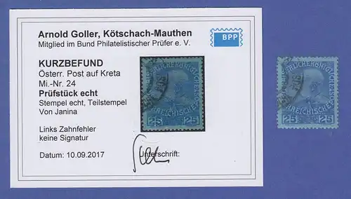 Österreich Kreta 25 Cent Mi.-Nr. 24 gestempelt gepr. mit Befund Goller 