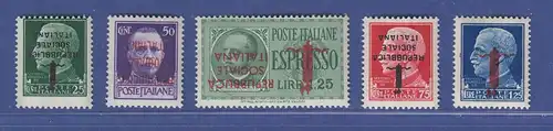 Italien 1944  Mi.-Nr. 642, 644-46, 648 5 Werte * alle mit KOPFSTEHENDEM Aufdruck