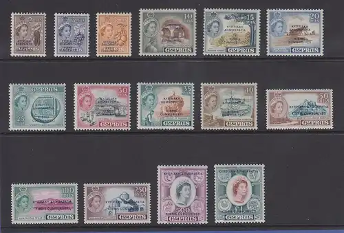 Zypern Republik 1960 Freimarken mit Aufdruck Mi.-Nr. 179-193 Satz kpl. ** 