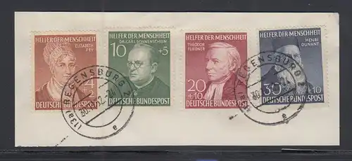 Bundesrepublik Wohlfahrt 1952 Mi.-Nr. 156-59 auf Briefstück mit O Regensburg